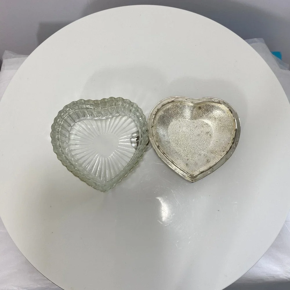 International Silver Co Heart Jewelry Box Ring Holder Set Silverplated Victorian